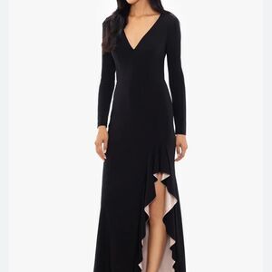 Xscape "TRUDY" LONG SLEEVE RUFFLE EVENING DRESS